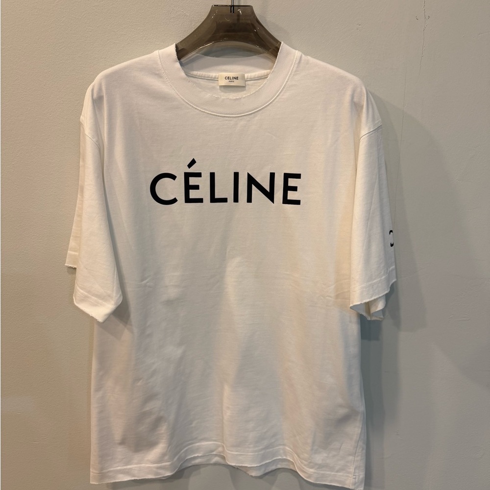 Celine White Logo Crewneck Tee